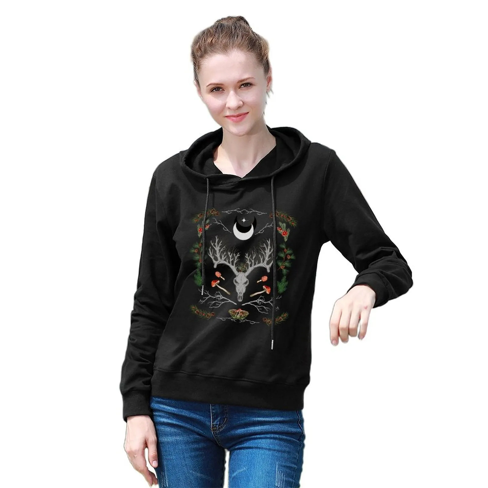 Yuletide Cotton Printed Hoodie - Winter Solstice Shirt, Goth X-Mas Clothing