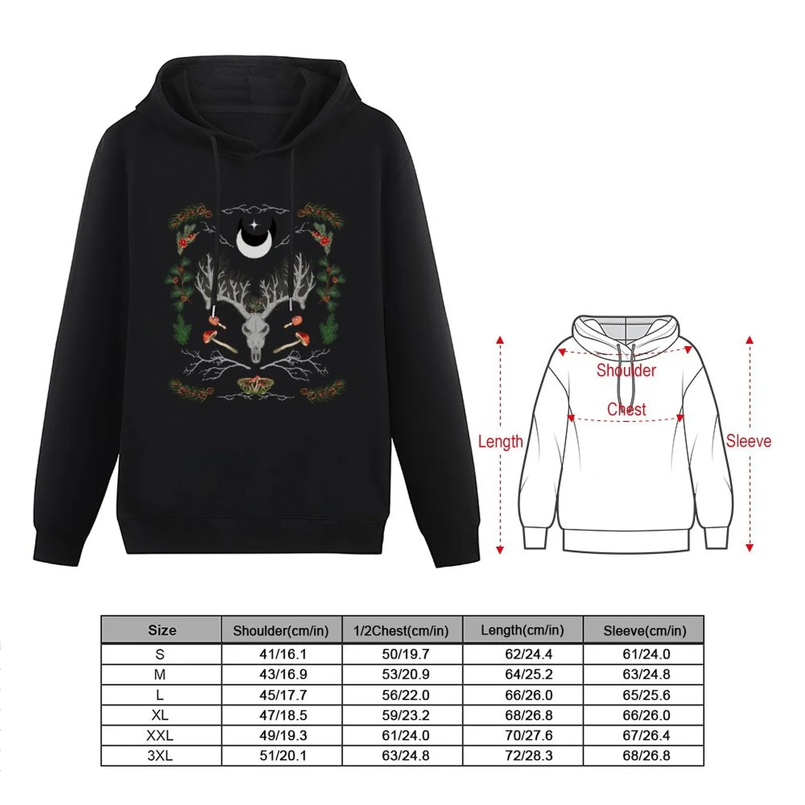 Yuletide Cotton Printed Hoodie - Winter Solstice Shirt, Goth X-Mas Clothing