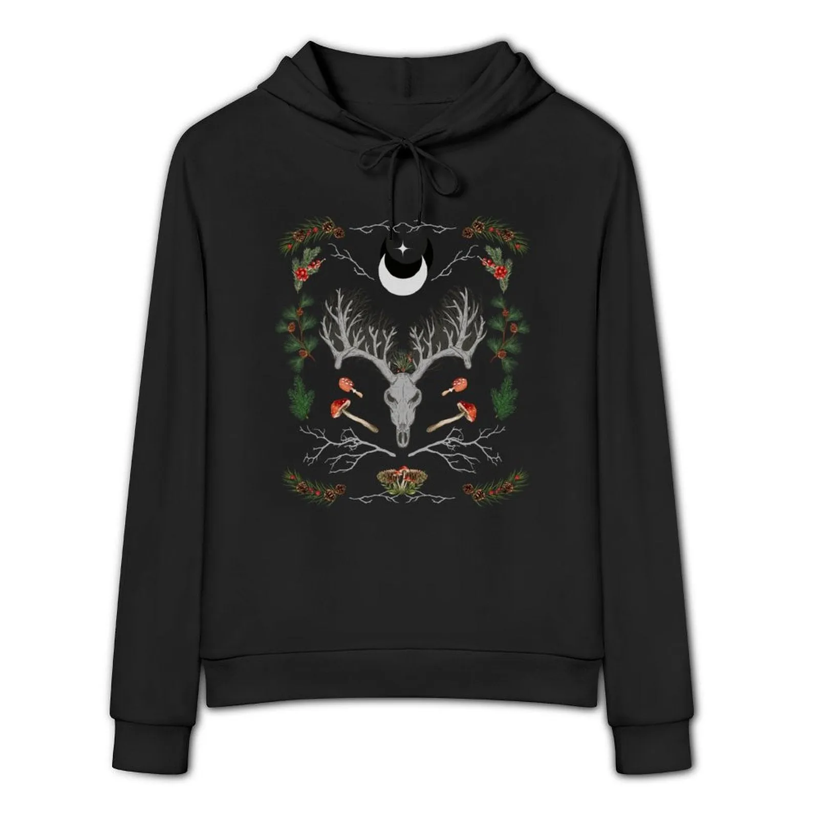 Yuletide Cotton Printed Hoodie - Winter Solstice Shirt, Goth X-Mas Clothing