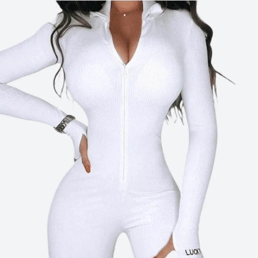 Zip-Front High-Waist Fitted Jumpsuits